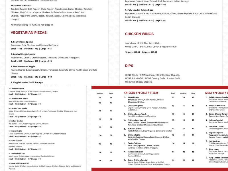 Cal City Pizza Menu