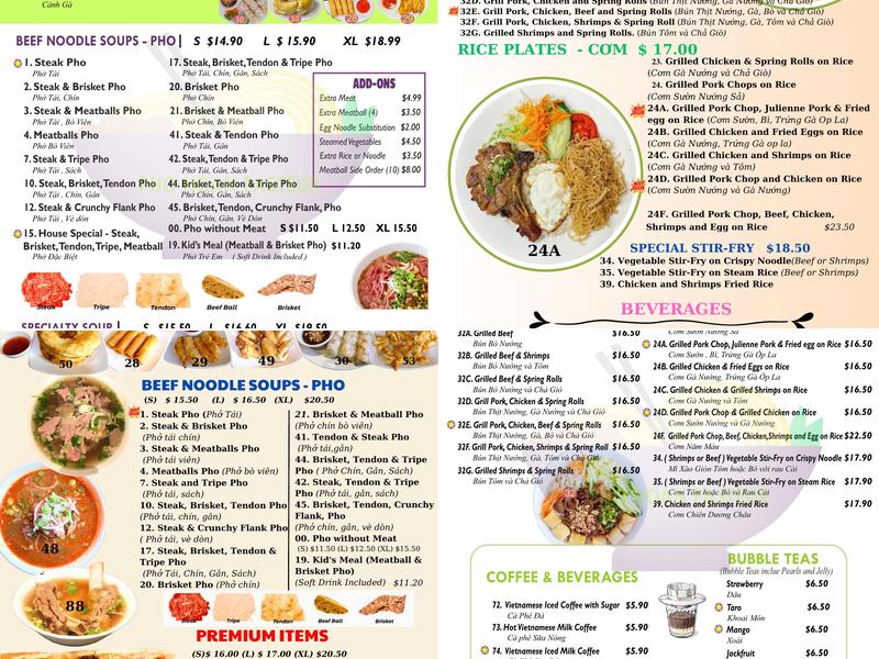 Pho Hoan Pasteur ( Township ) Menu