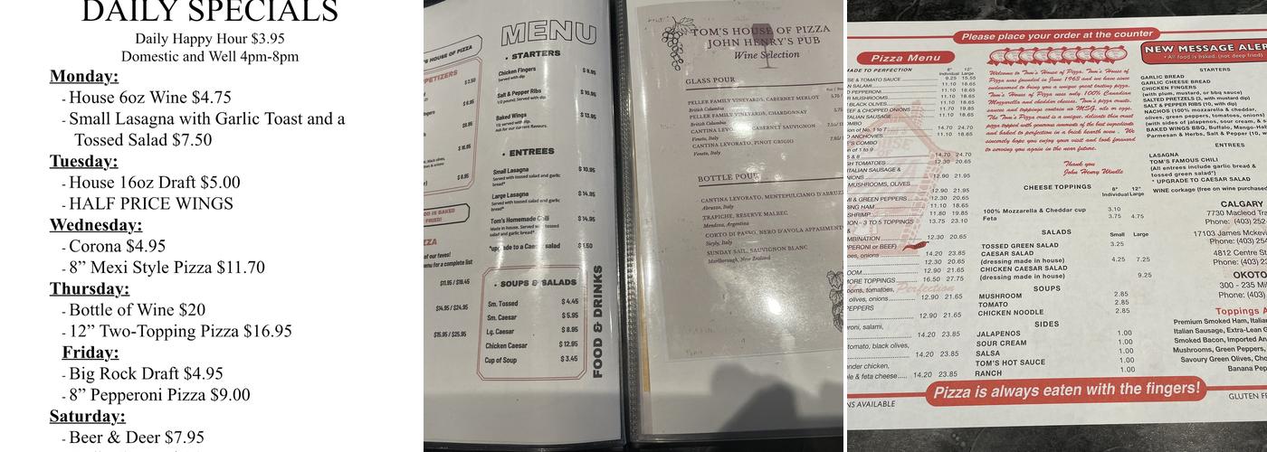 John Henry's Pub Menu