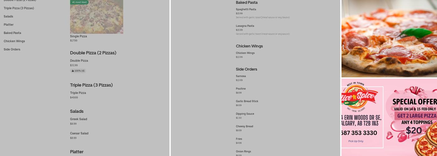 Slice N' Spice Menu