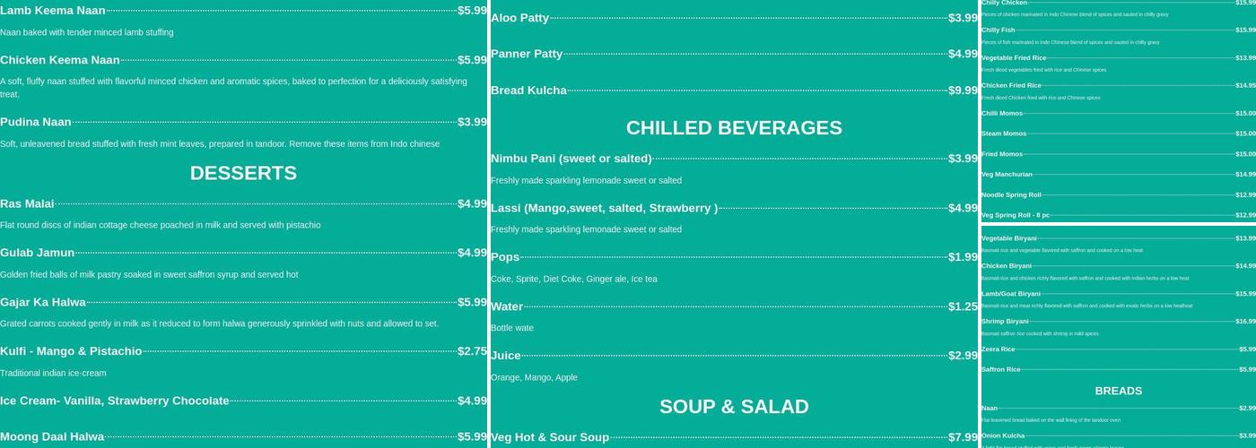 Original Sweets Menu