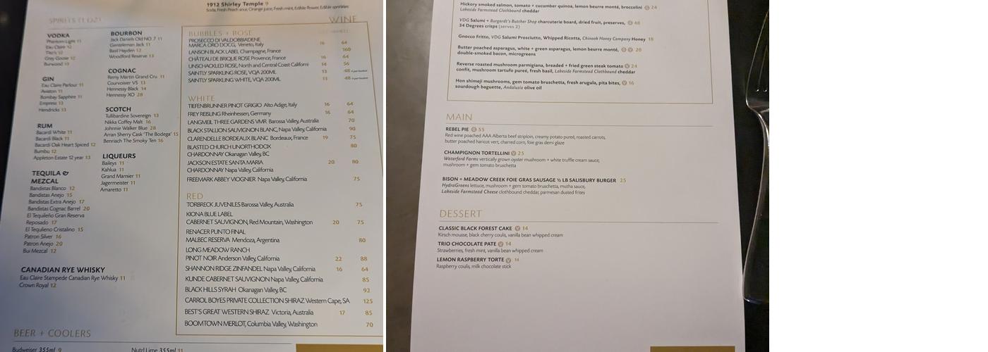 Bar 1912 Menu