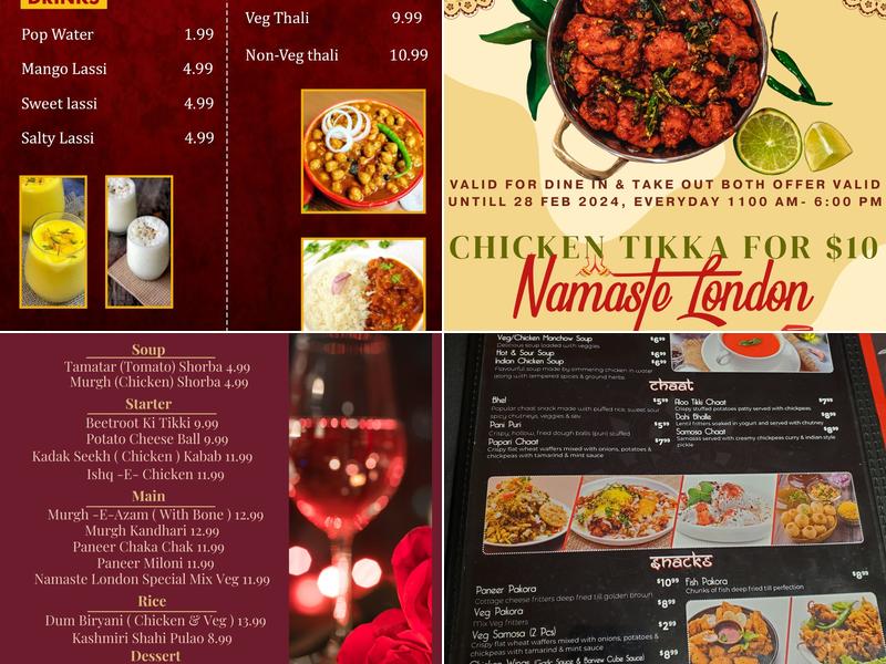 Namaste London - Bar & Grill Menu