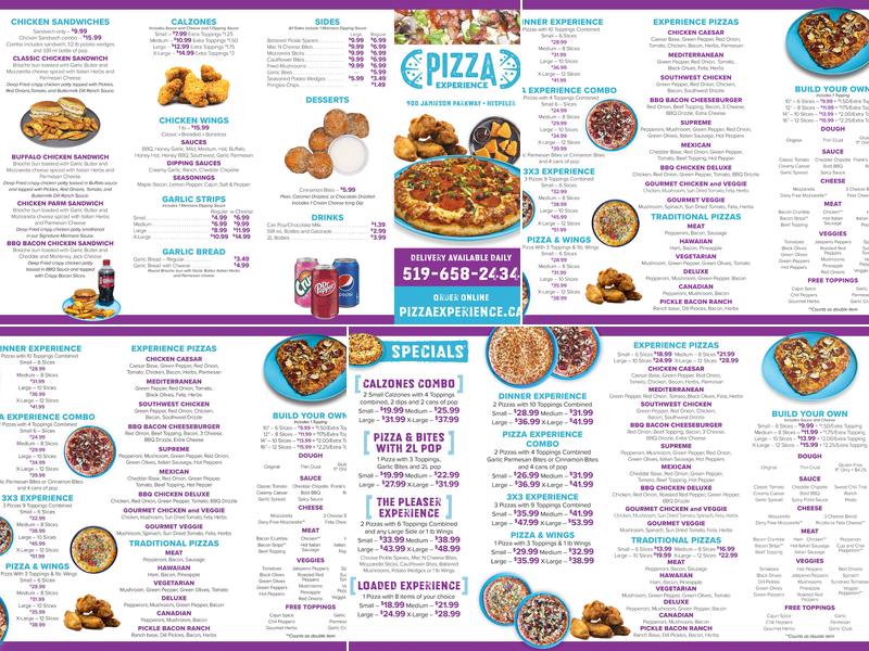 Pizza Experience Menu