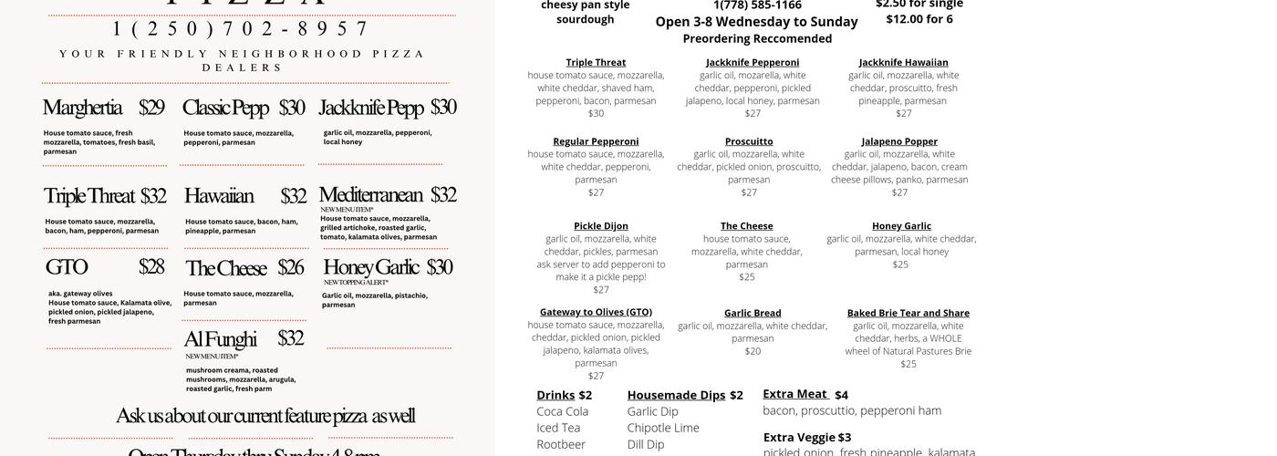 Jackknife Pizza Menu