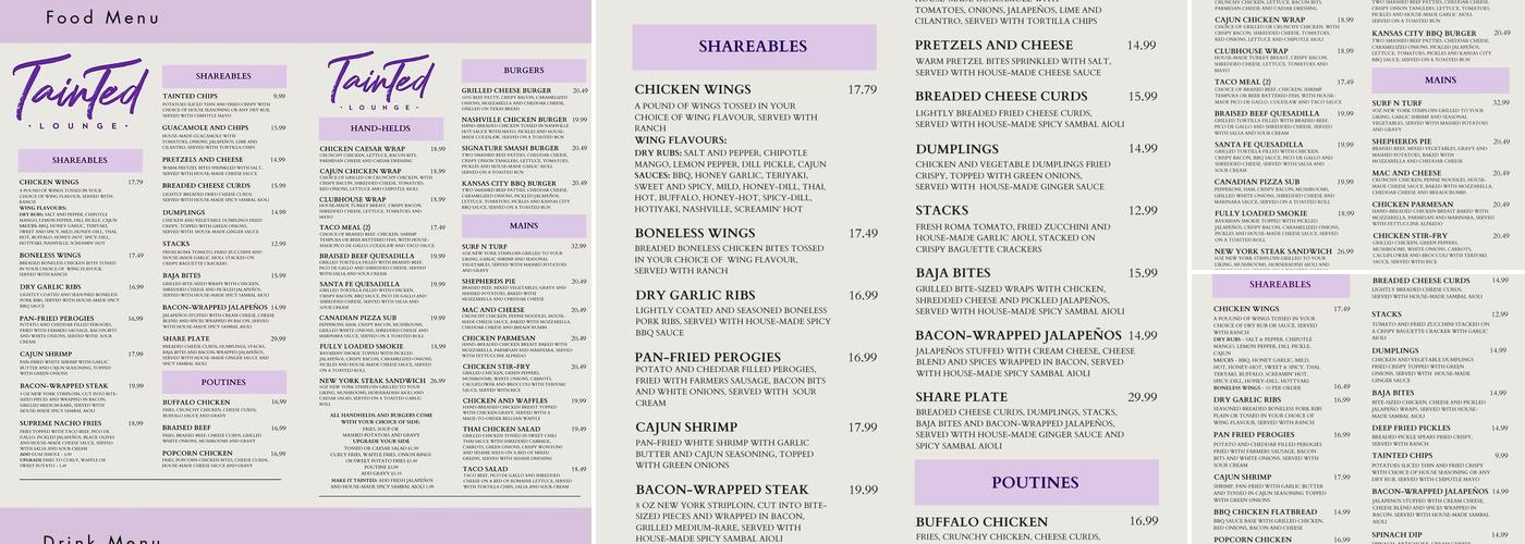 TainTed Lounge Menu