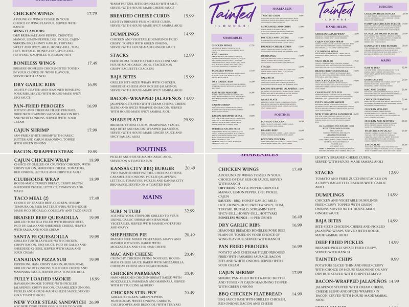 TainTed Lounge Menu
