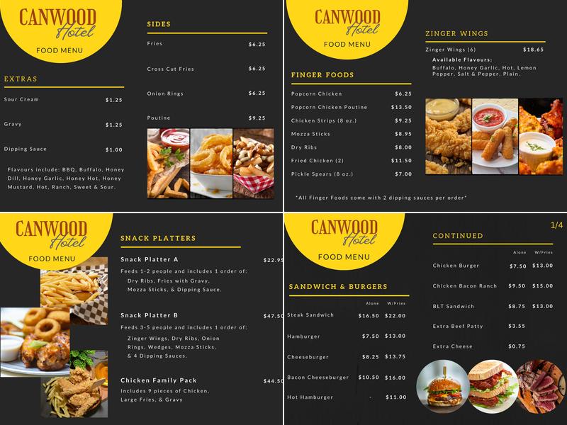 Canwood Villa Hotel Menu