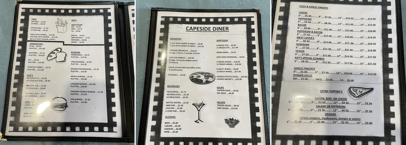 Capeside Diner Menu