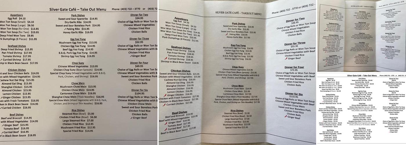 Silver Gates Cafe Menu