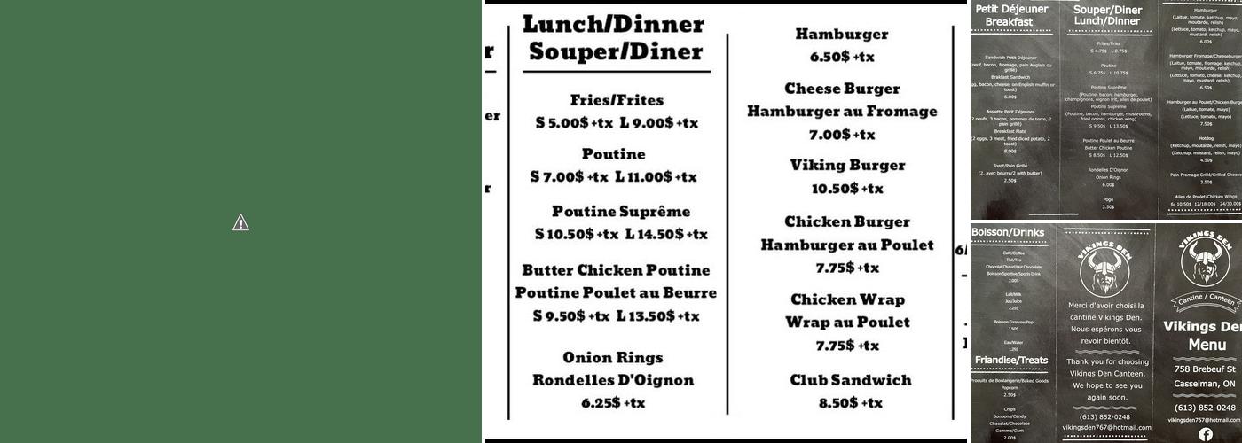 Vikings Den Menu