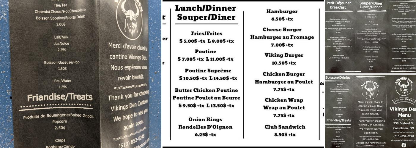 Vikings Den Menu
