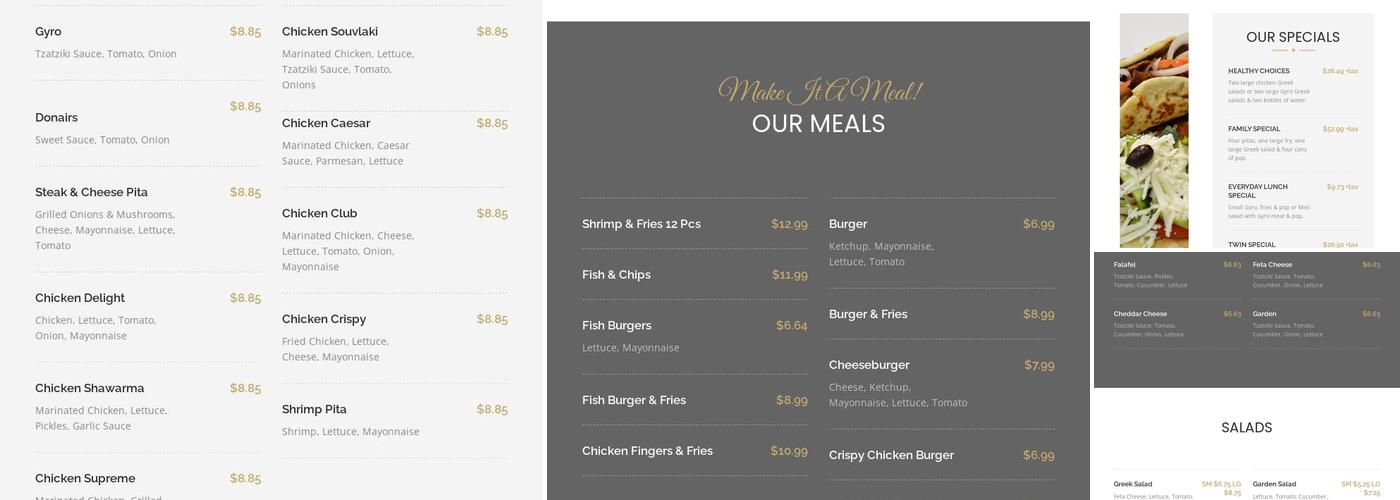 Feta Pita Menu
