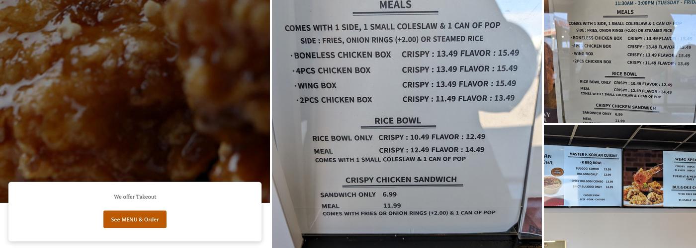 Master K Chicken Menu