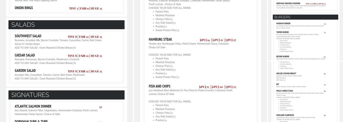 The Doryman Pub and Grill Menu