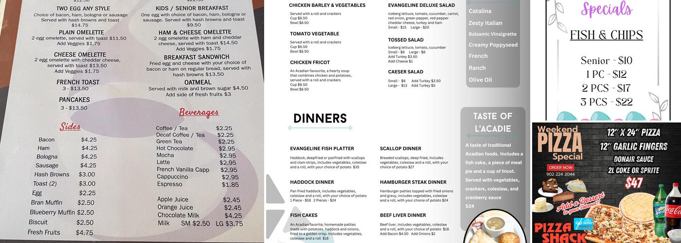Restaurant Evangeline Menu