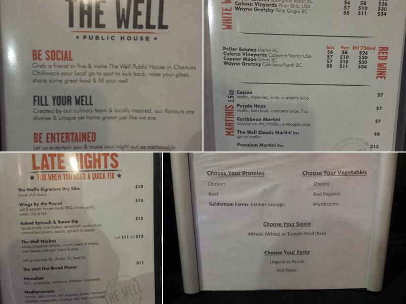 The Well Chilliwack Menu
