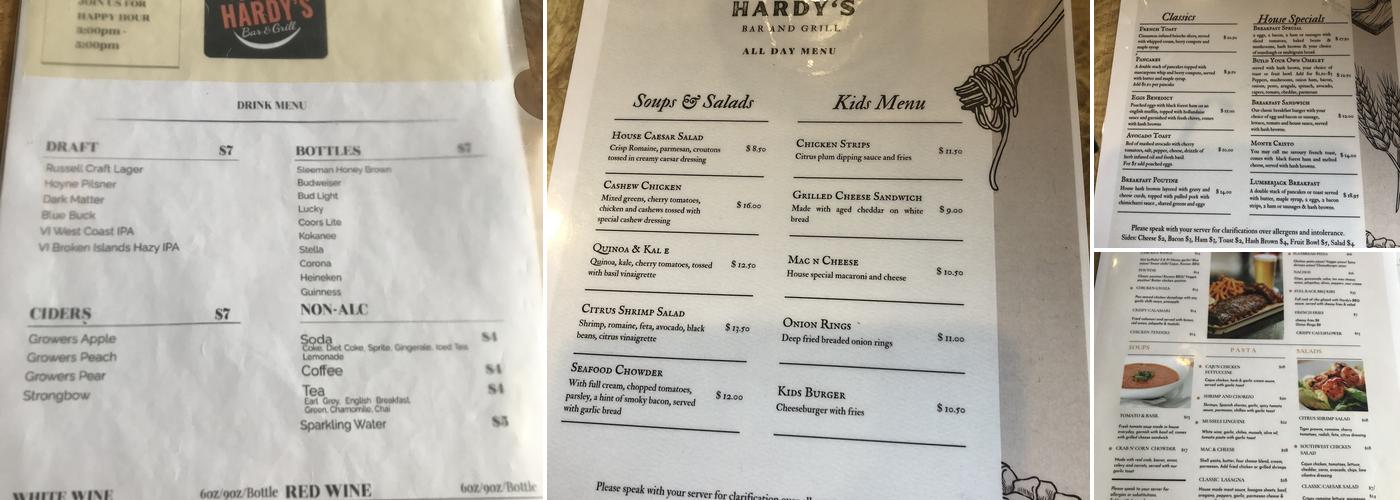 Hardy's Bar & Grill Menu