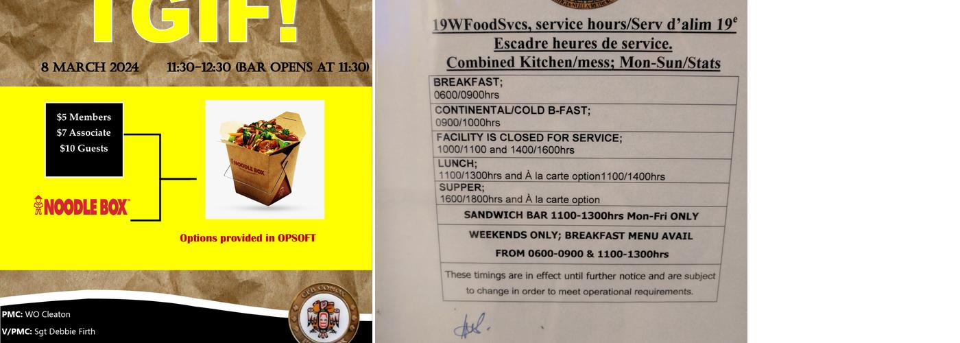 CFB Comox Combine Mess Menu