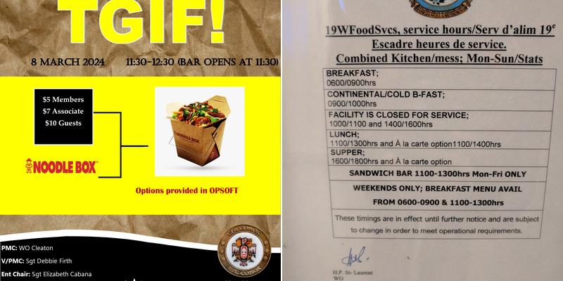 CFB Comox Combine Mess Menu