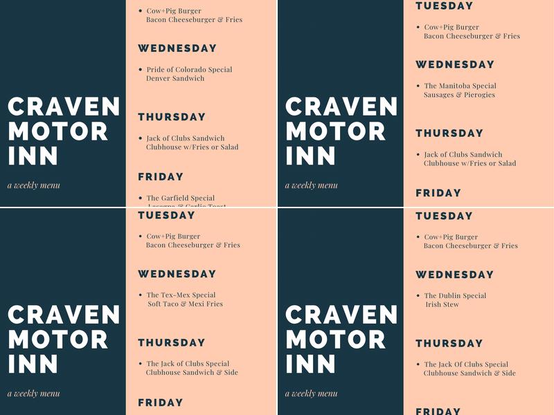Craven Motor Inn Steak Pit & Tavern Menu