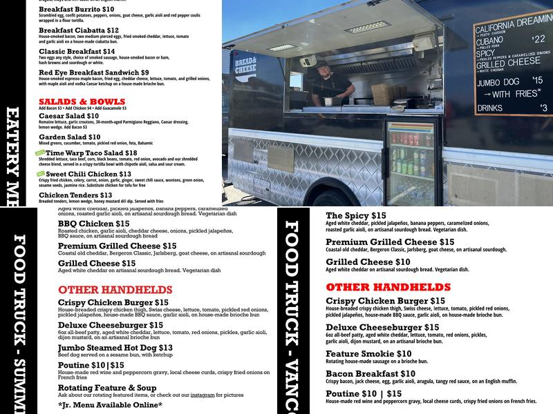 Bread & Cheese Eatery Menu