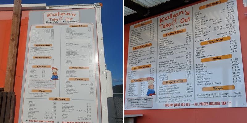 Kalen's Takeout Menu