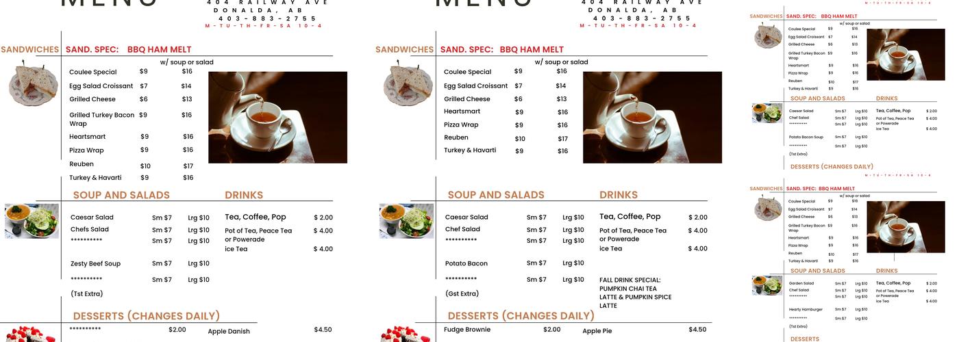 Coulee tea house(2023) Menu
