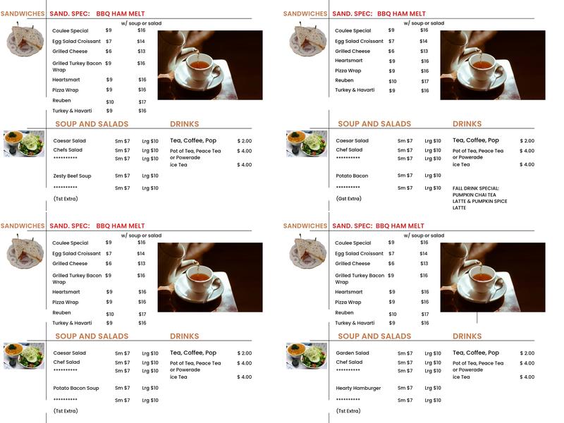 Coulee tea house(2023) Menu