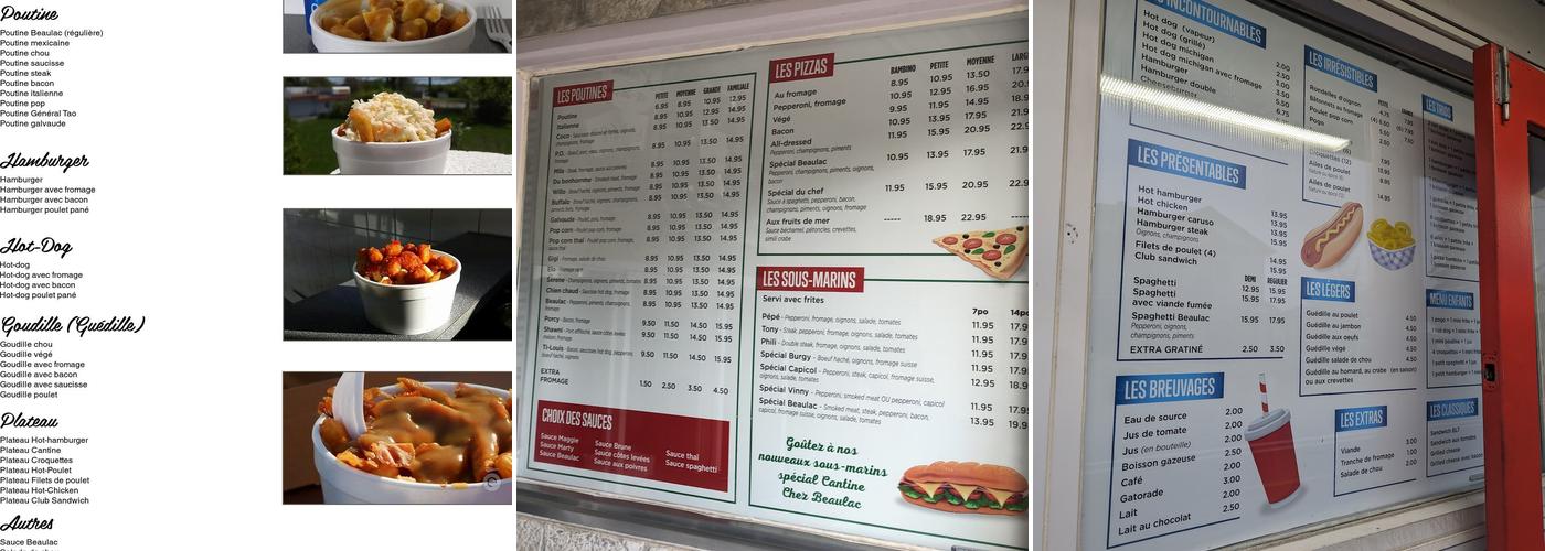 Cantine Chez Beaulac Menu