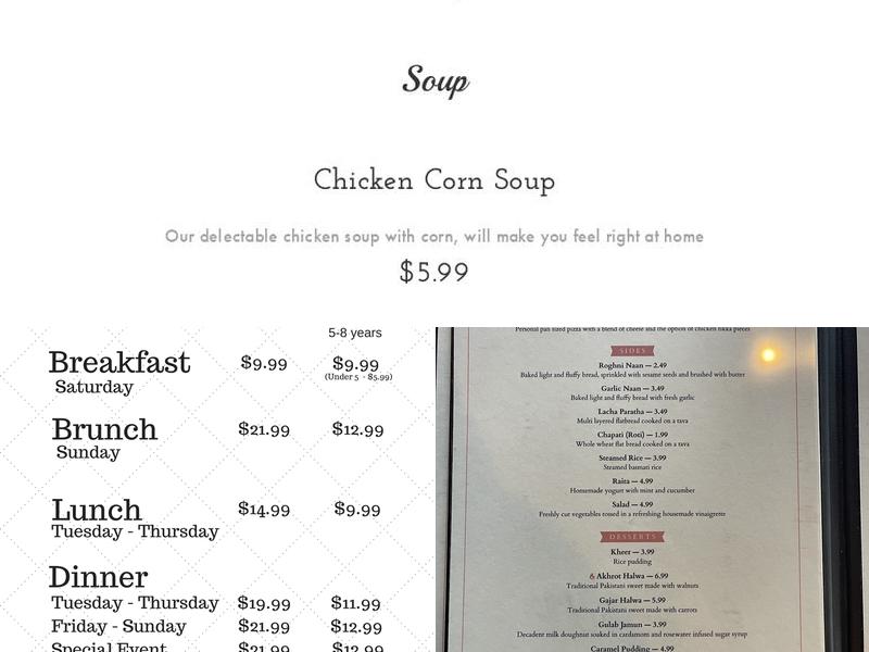 Ayesha's Kitchen Menu