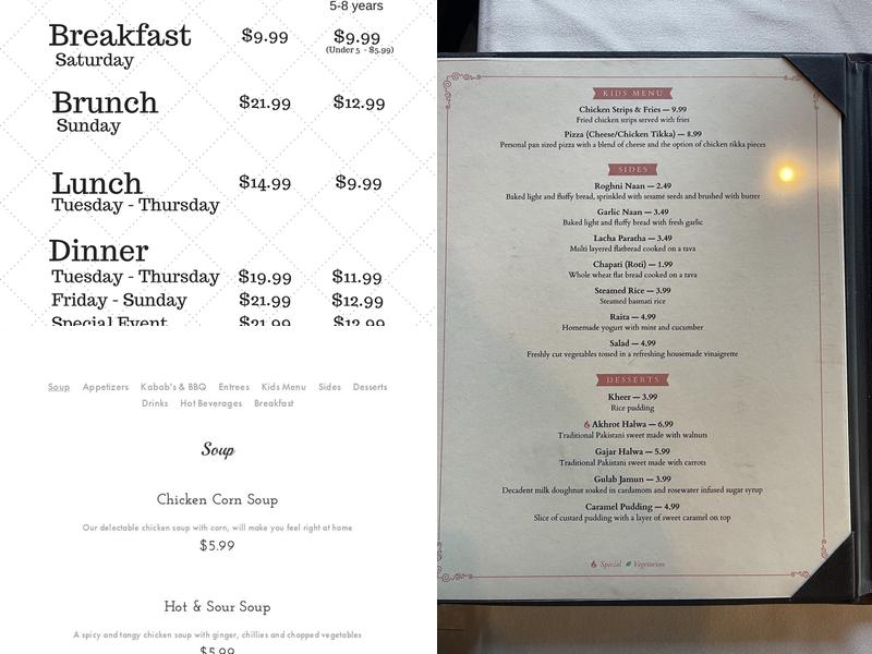 Ayesha's Kitchen Menu