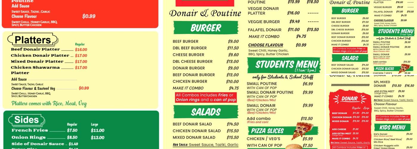 BD Donair and Poutine Menu
