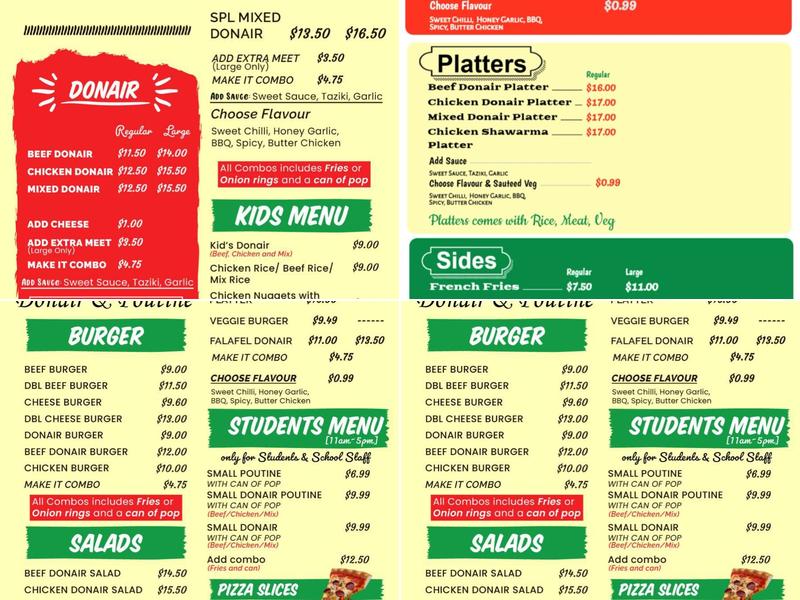 BD Donair and Poutine Menu