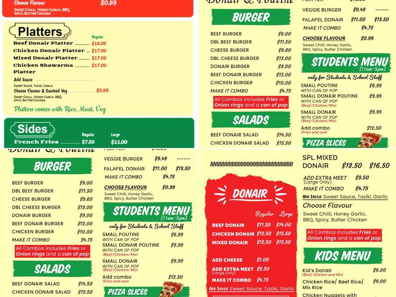 BD Donair and Poutine Menu