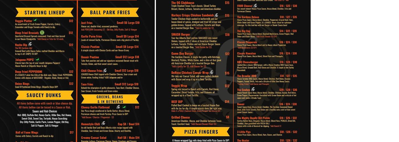 The Gardens YEG Menu