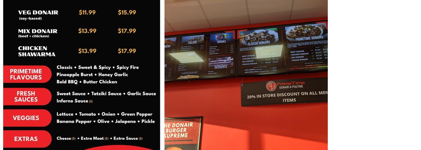 PrimeTime Donair & Poutine Menu