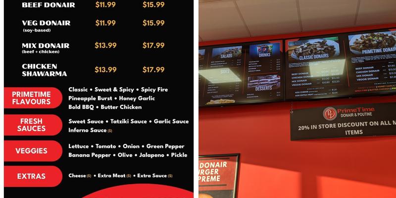 PrimeTime Donair & Poutine Menu