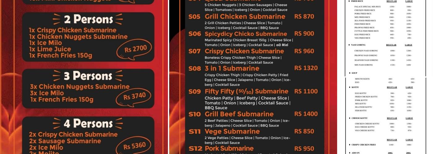 Sandwich Palace Menu