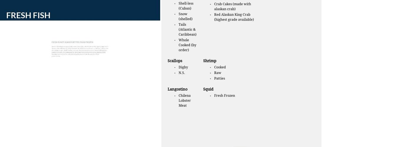 Gaudet's Seafood Fresh & Frozen Menu