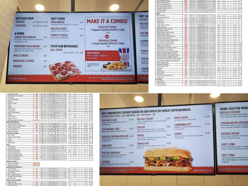 Earl of Sandwich Menu