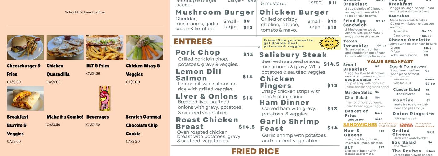 Friendly Food Co. Menu