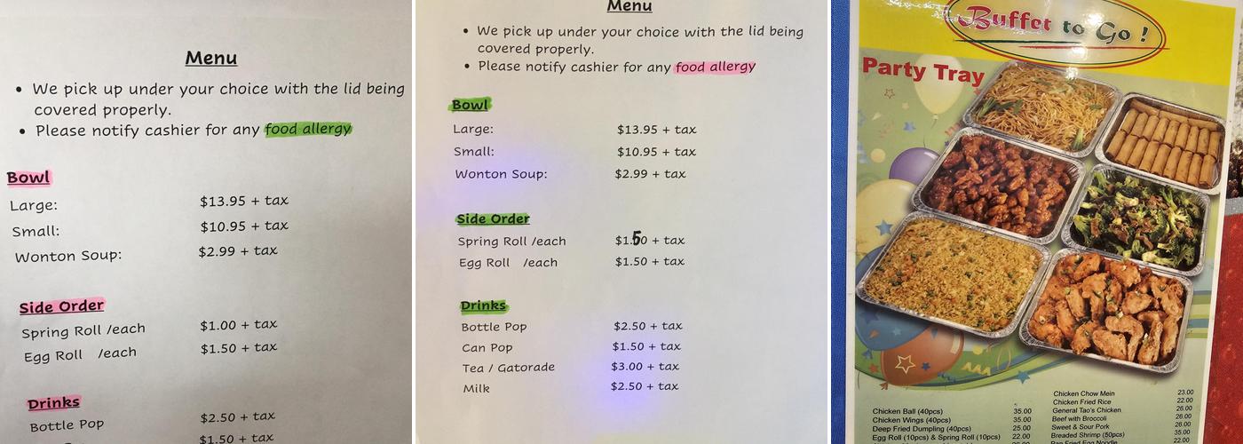 Buffet to Go! Menu