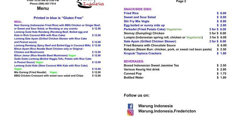 Warung Indonesia Menu
