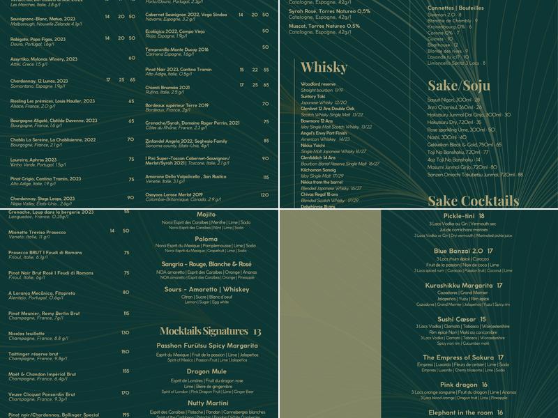 KaTO Restaurant - Sushis - Japanese Fusion Cuisine Menu