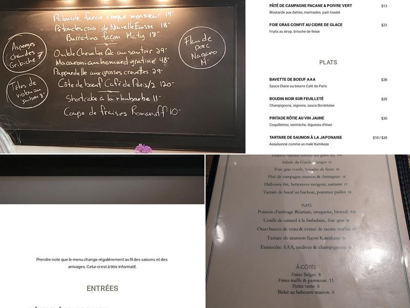 Restaurant PAVANE Menu