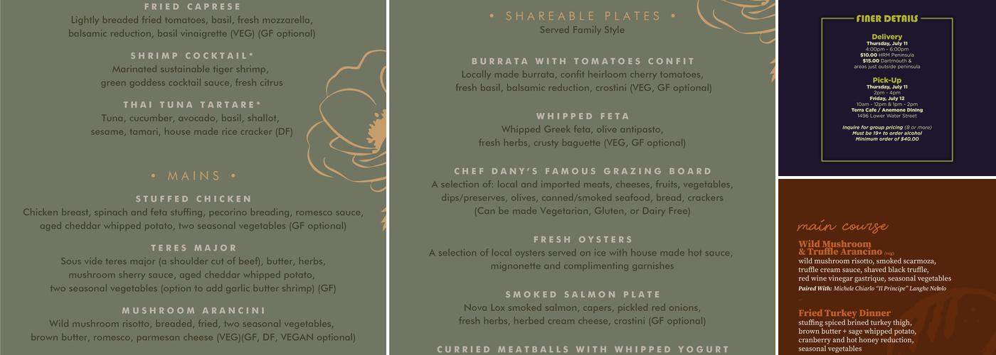 Anemone Dining Menu