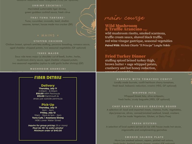 Anemone Dining Menu