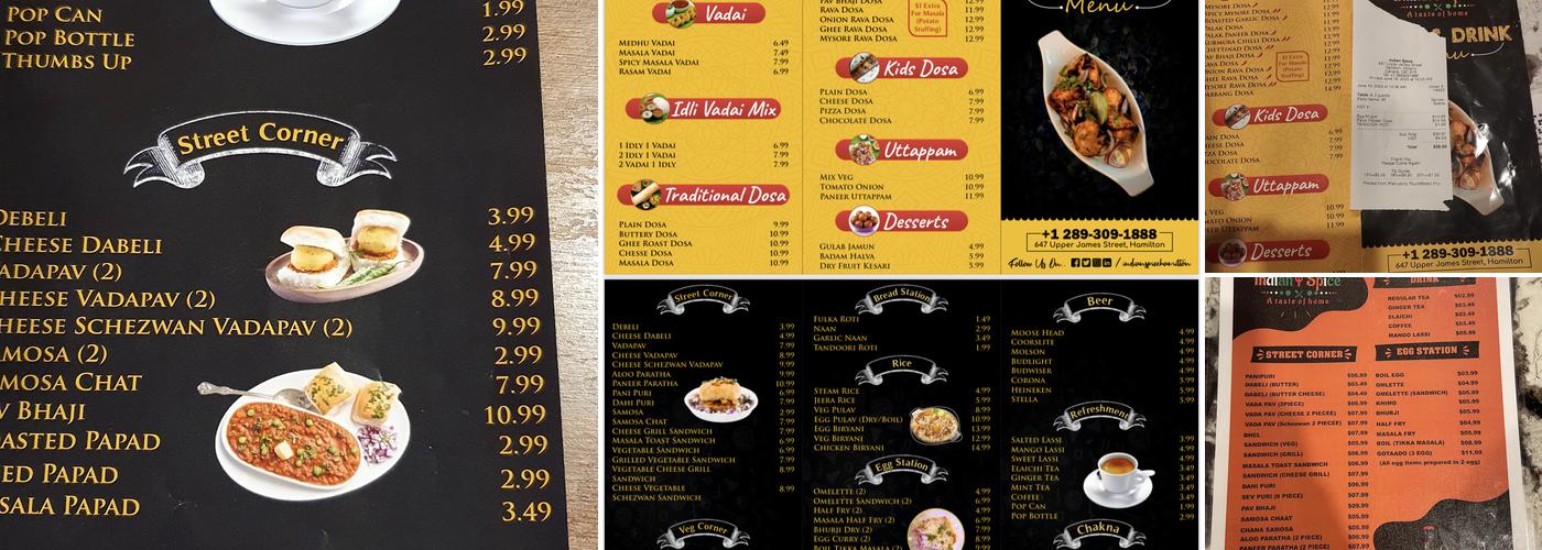 Indian Spice Menu