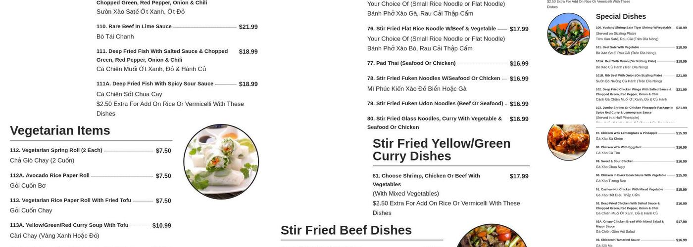 Pho Viet T&T Menu